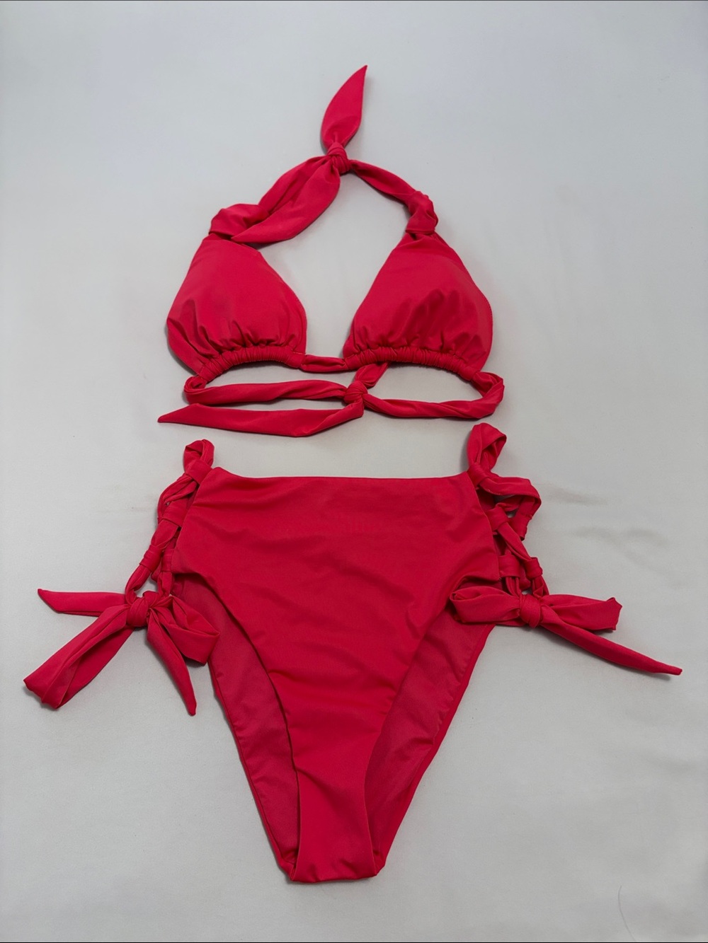 Red Tie-Detail Bikini Set